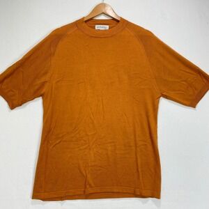 Anthology Mens Silk Short Sleeve Sweater Size L Orange Crew Neck Knit Top